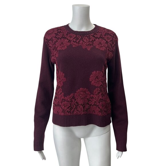 Valentino Burgundy Lace Wool Sweater LS Jumper size Small - Picture 1 of 9